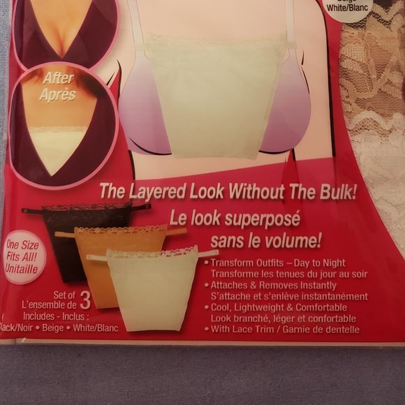 NEW Cami Secret Clip-On Mock Camisoles Set of 3 Black Beige White One Size - NWT - Picture 3 of 4